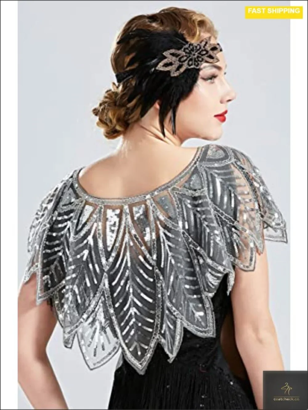 Sequin Beaded Shawl Wrap Sheer 1920s Evening Cape Wedding Party Cover Up
